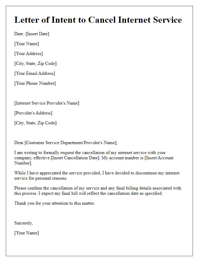 Letter template of intent to cancel internet service