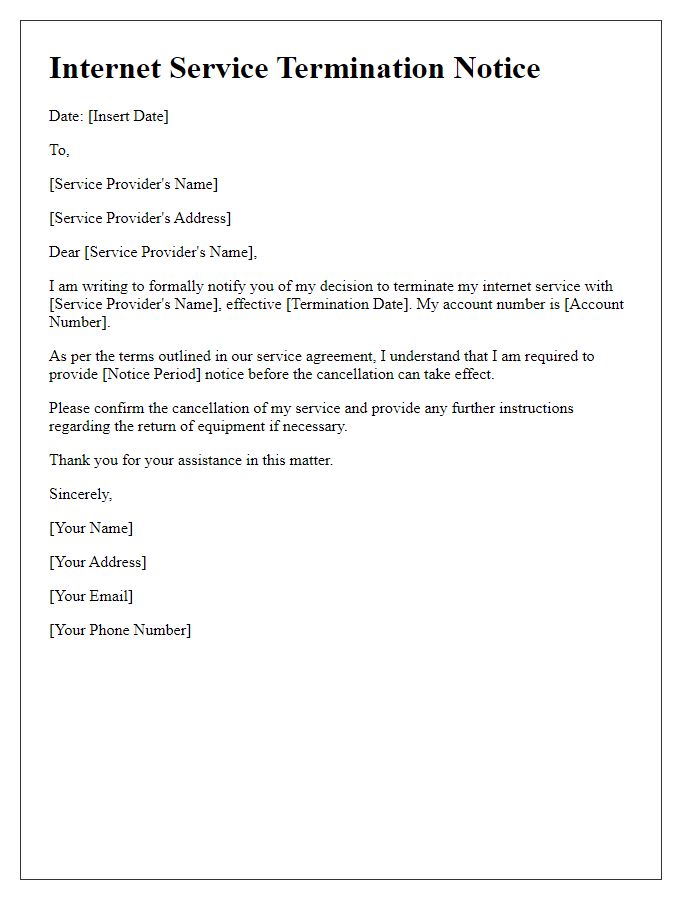 Letter template of internet service termination notice