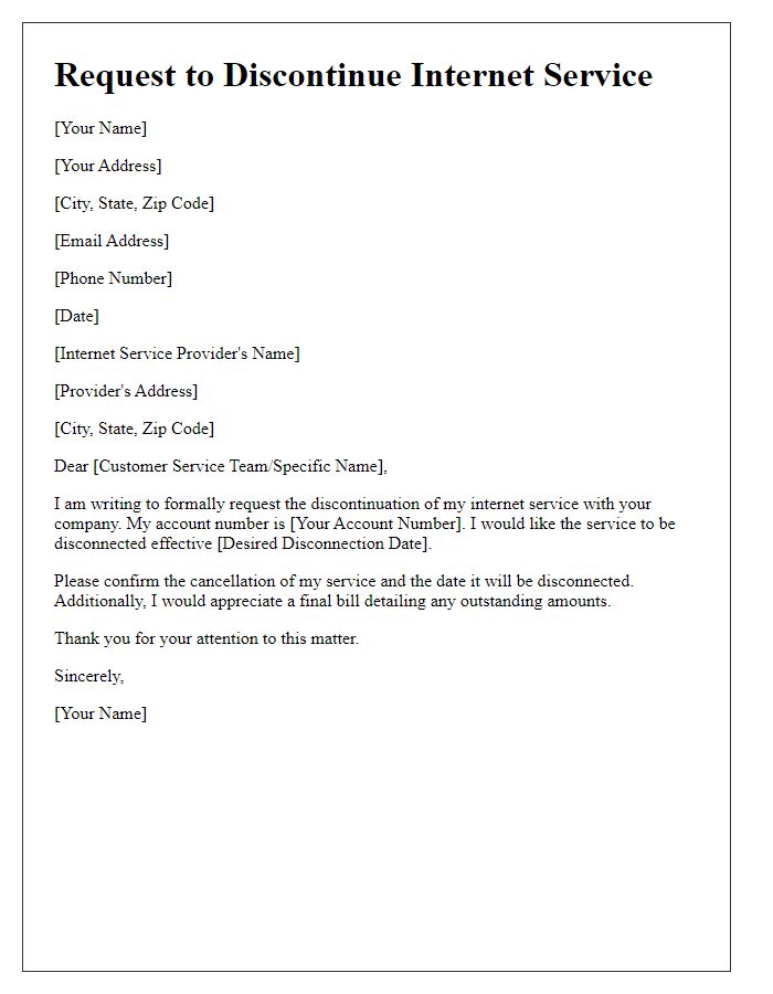 Letter template of request to discontinue internet service