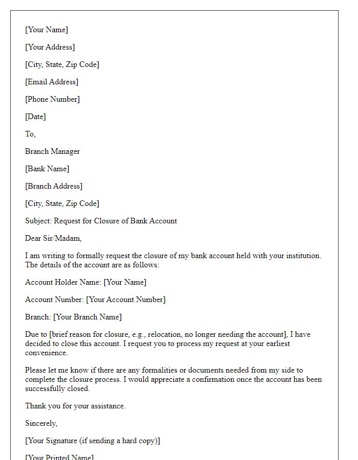 Letter template of bank account closure request