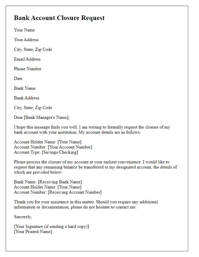 Letter template of closing a personal bank account