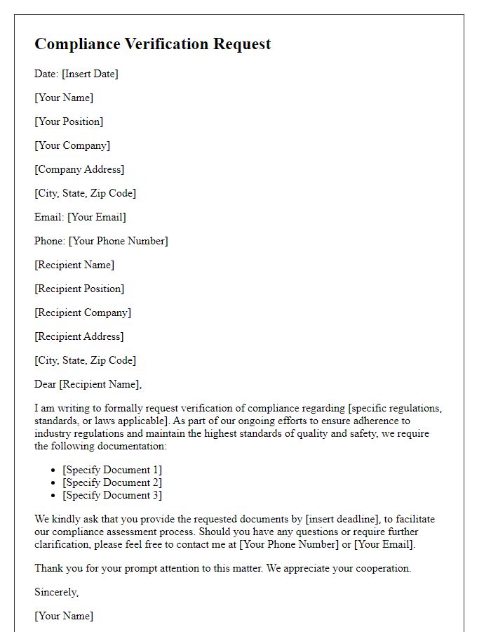 Letter template of compliance verification request