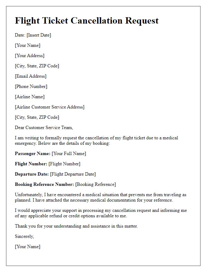 Letter template of flight ticket cancellation due to medical emergencies