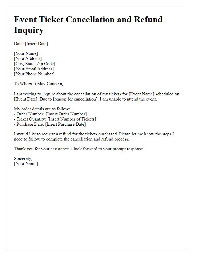 Letter template of Event Ticket Cancellation and Refund Inquiry