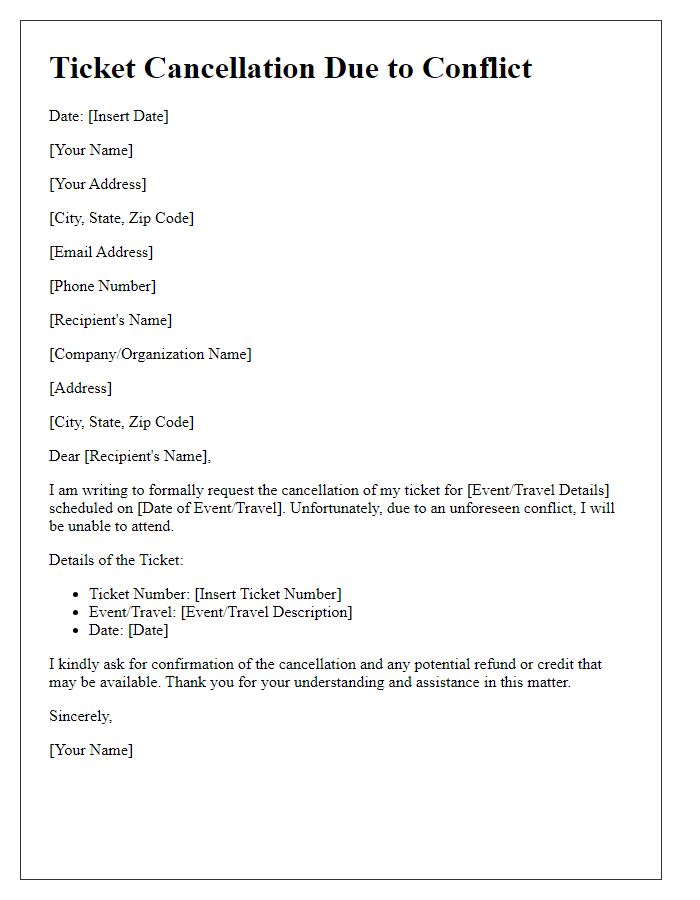 Letter template of Ticket Cancellation Due to Conflict