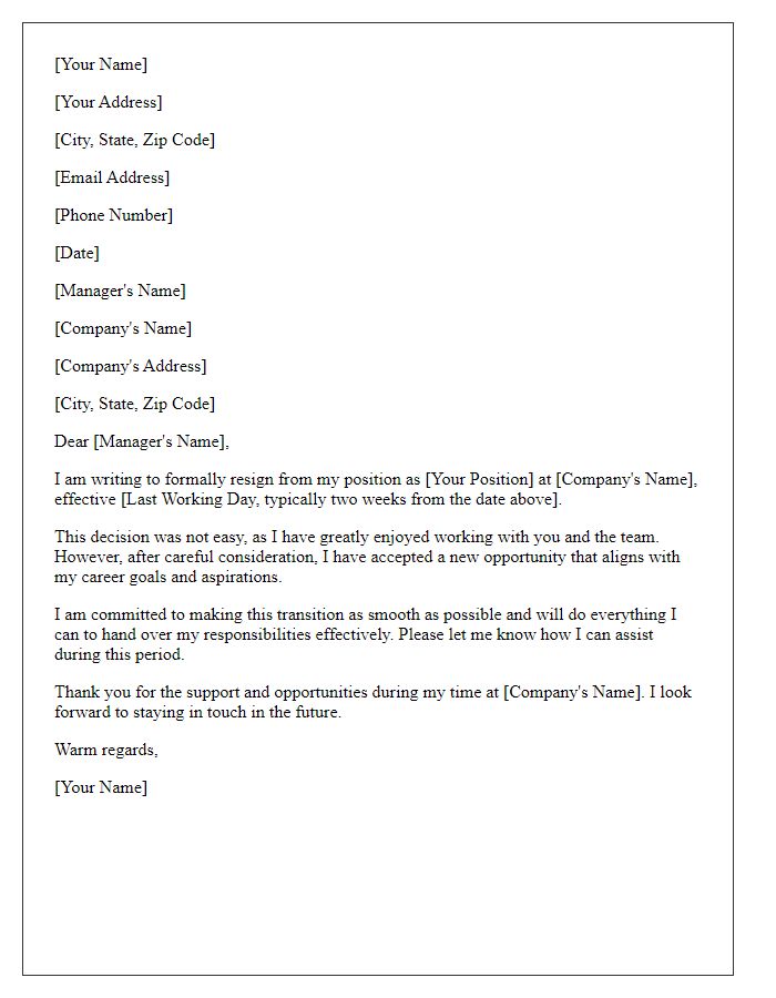 Letter template of resignation from a sales position for a new opportunity