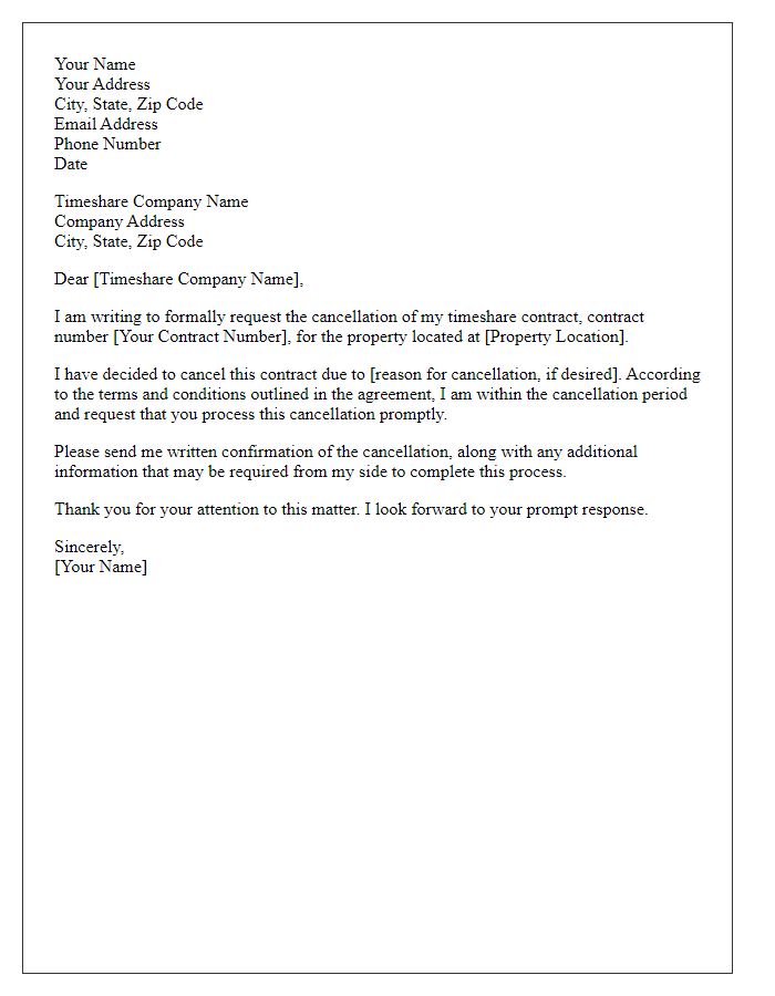 Letter template of formal timeshare cancellation.