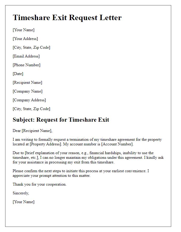 Letter template of timeshare exit request.