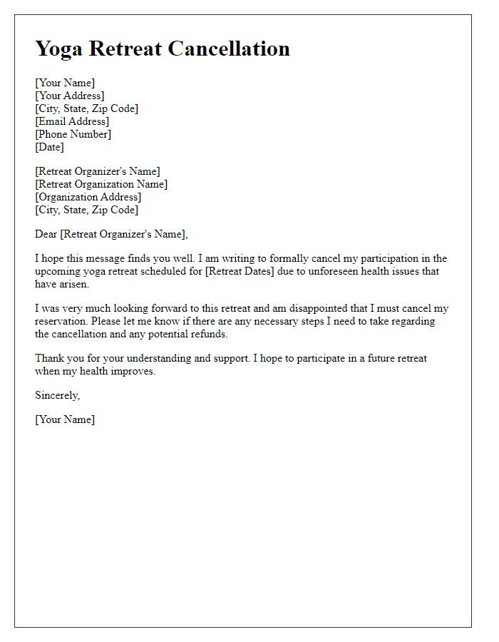 Letter template of yoga retreat cancellation due to health issues