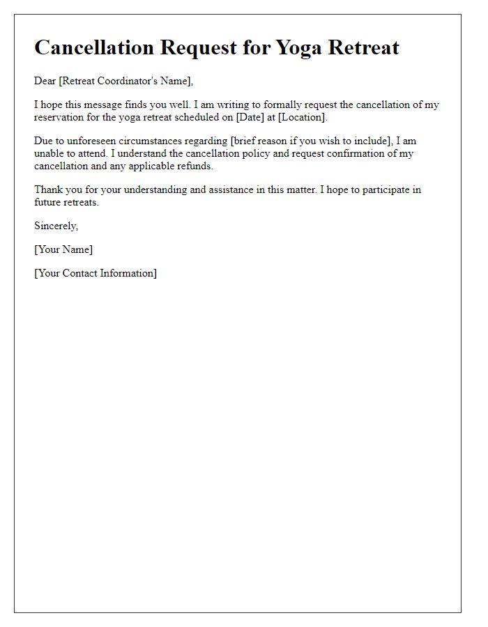 Letter template of yoga retreat cancellation request