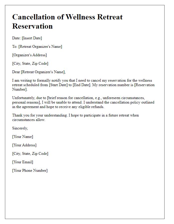 Letter template of cancellation communication for wellness retreat