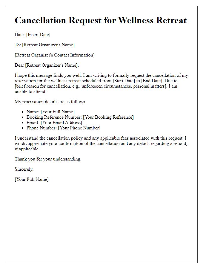 Letter template of wellness retreat cancellation request