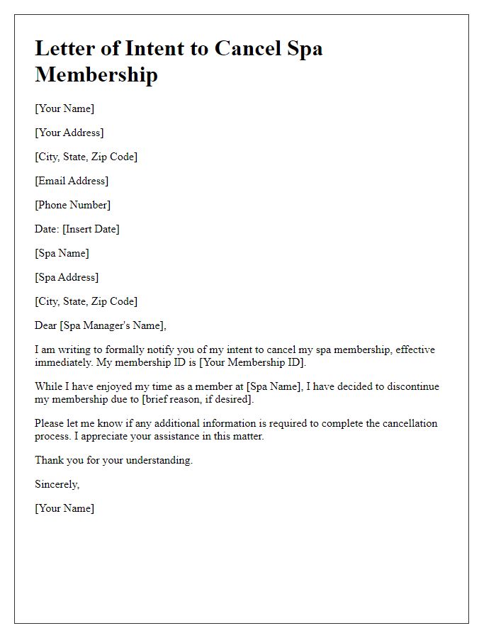 Letter template of intent to cancel spa membership