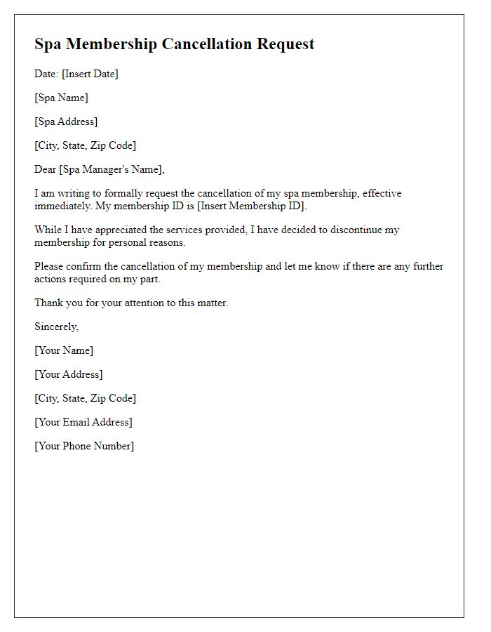 Letter template of spa membership cancellation request