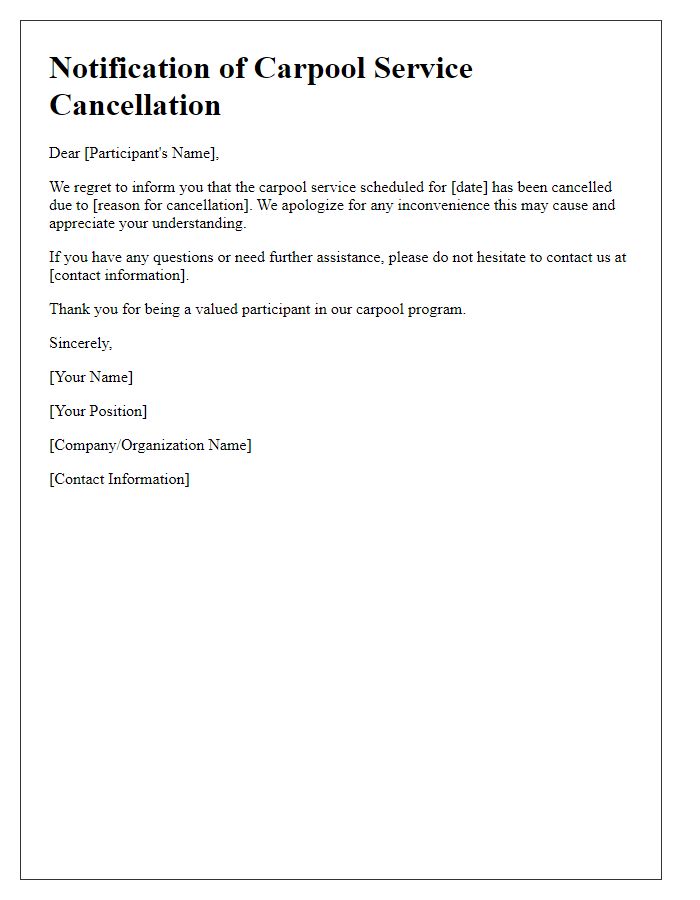 Letter template of carpool service cancellation communication