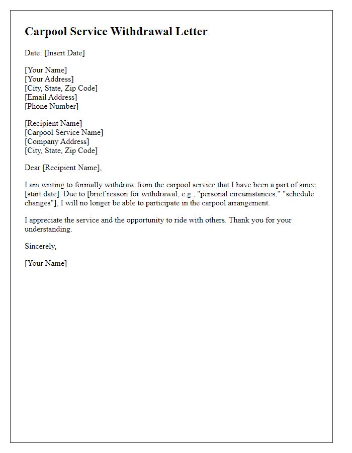 Letter template of carpool service withdrawal