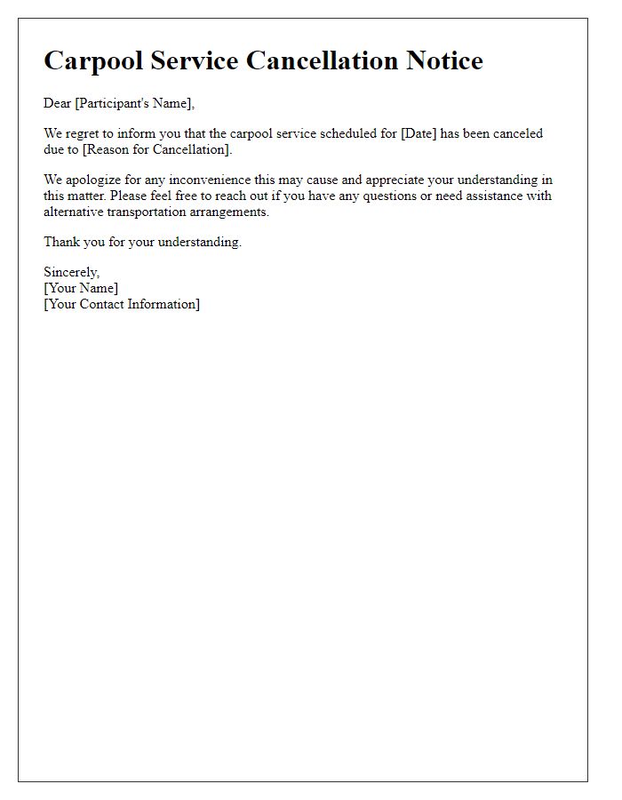 Letter template of notification for carpool service cancellation