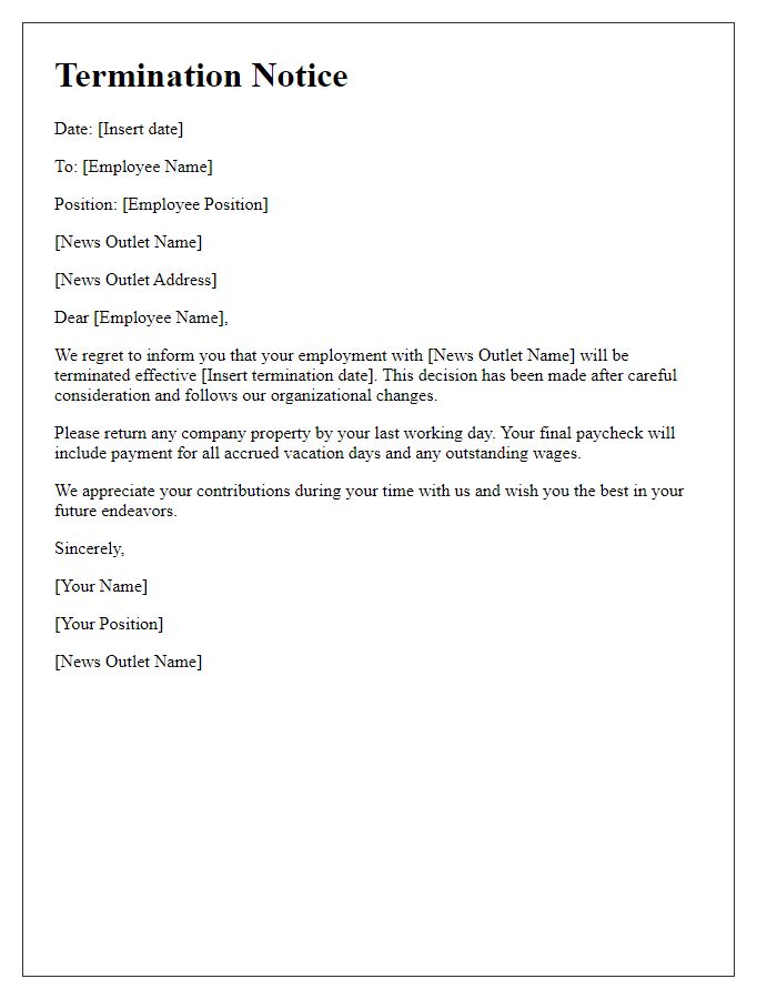 Letter template of digital news outlet termination notice