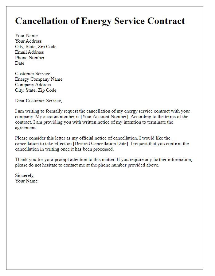 Letter template of energy service contract cancellation letter