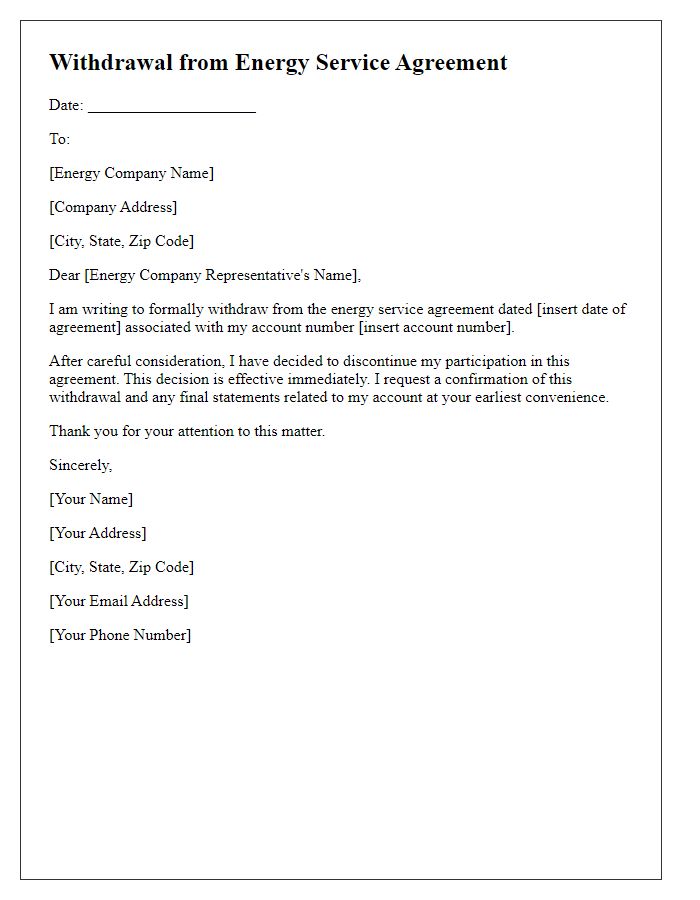 Letter template of withdrawal from energy service agreement