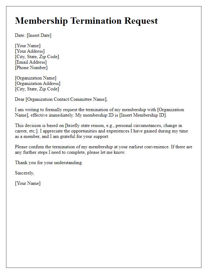 Letter template of professional organization membership termination request