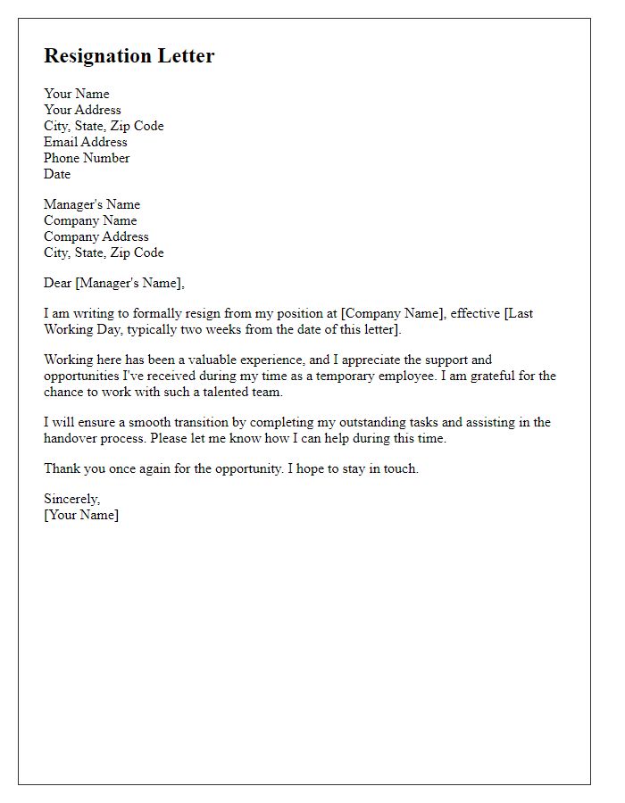 Letter template of leaving a temporary job