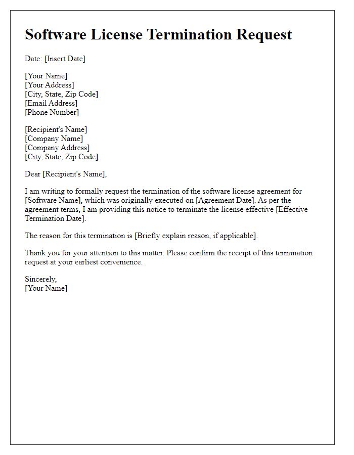 Letter template of software license termination request