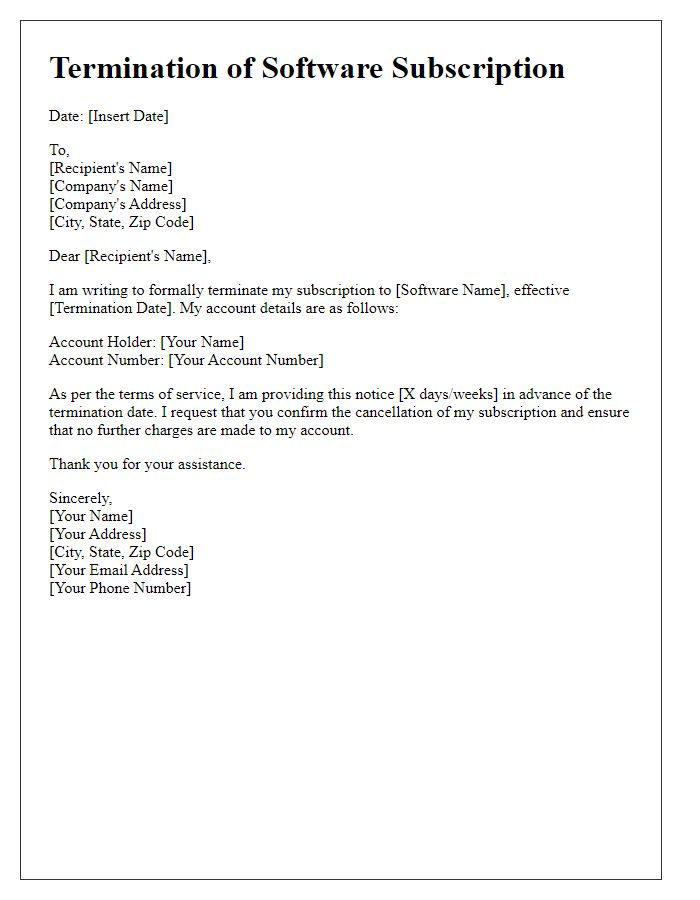 Letter template of software subscription termination