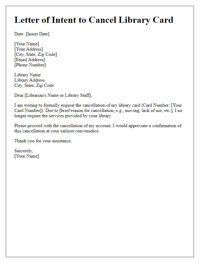 Letter template of intent to cancel library card