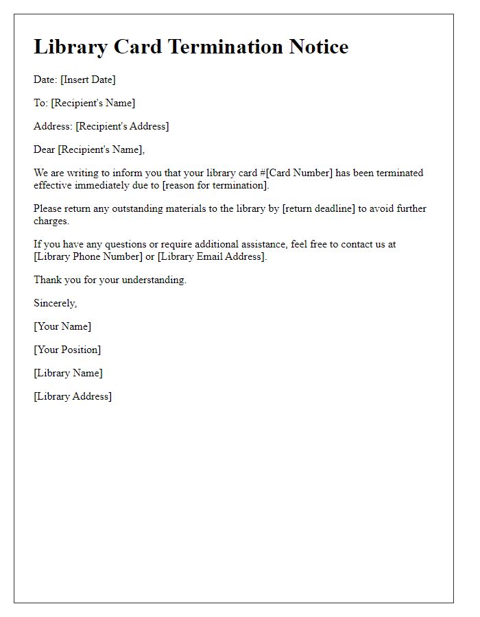 Letter template of library card termination