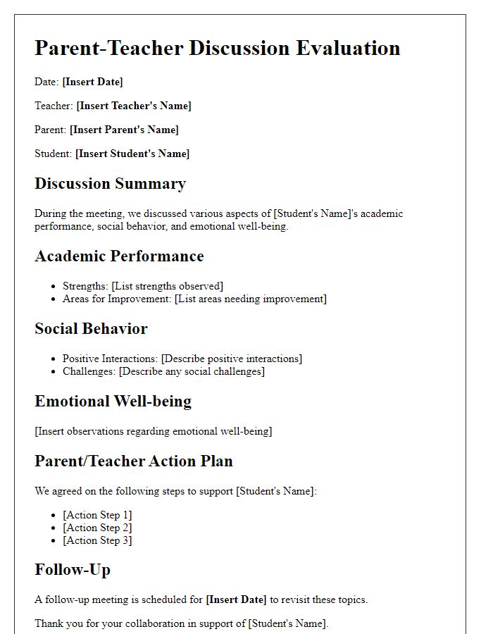 Letter template of evaluations from parent-teacher discussions