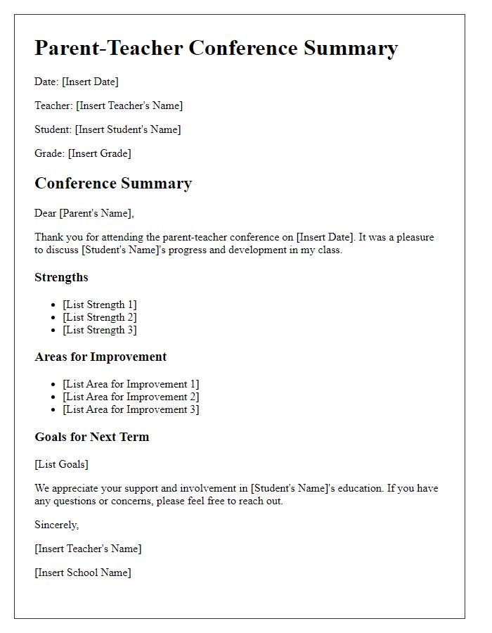 Letter template of parent-teacher conference summary