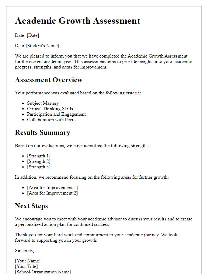 Letter template of Academic Growth Assessment