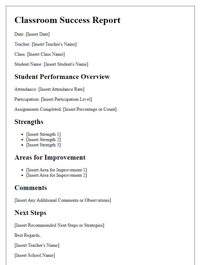 Letter template of Classroom Success Report