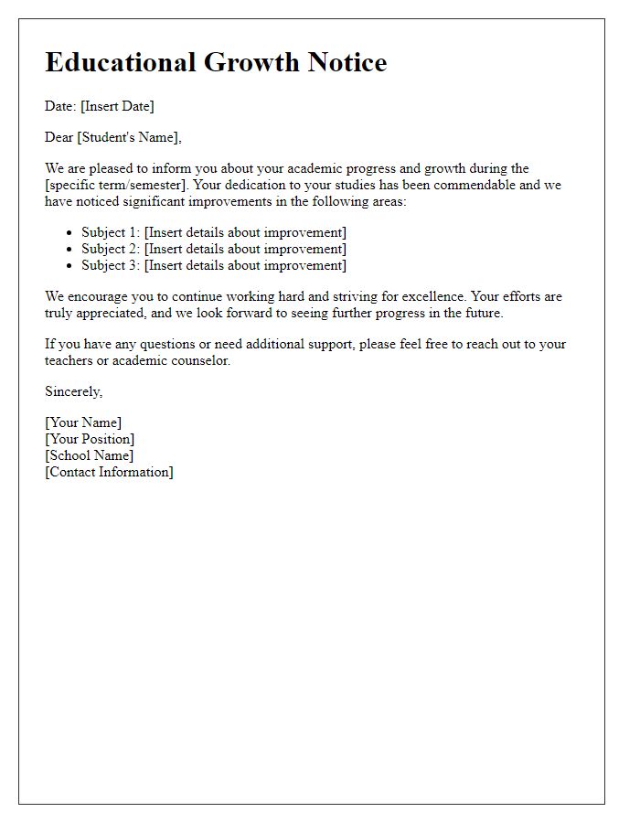 Letter template of Educational Growth Notice