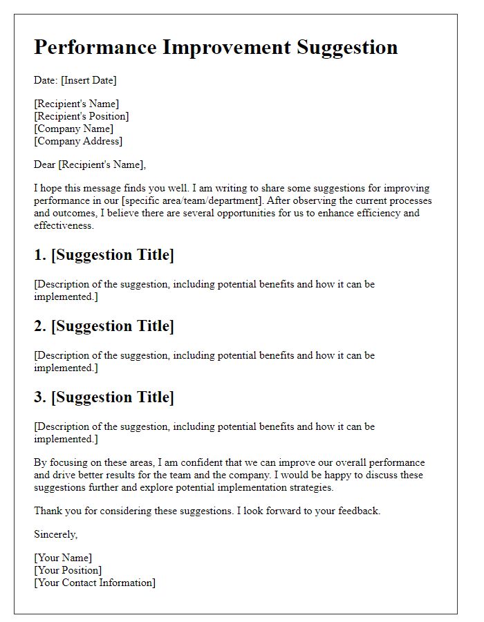 Letter template of Performance Improvement Suggestion