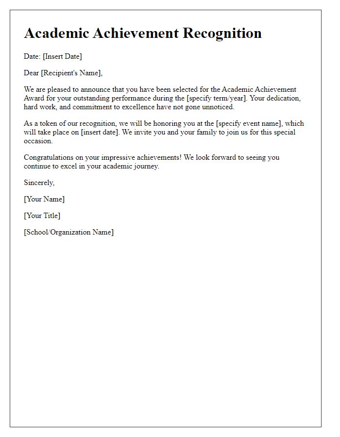 Letter template of Academic Achievement Recognition