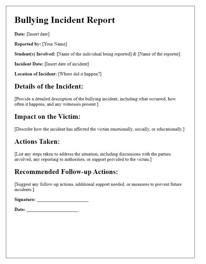 Letter template of bullying incident report for peer support groups