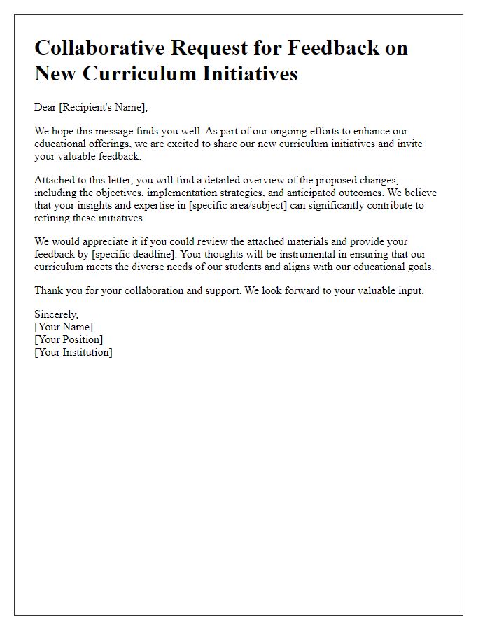 Letter template of Collaborative Request for Feedback on New Curriculum Initiatives