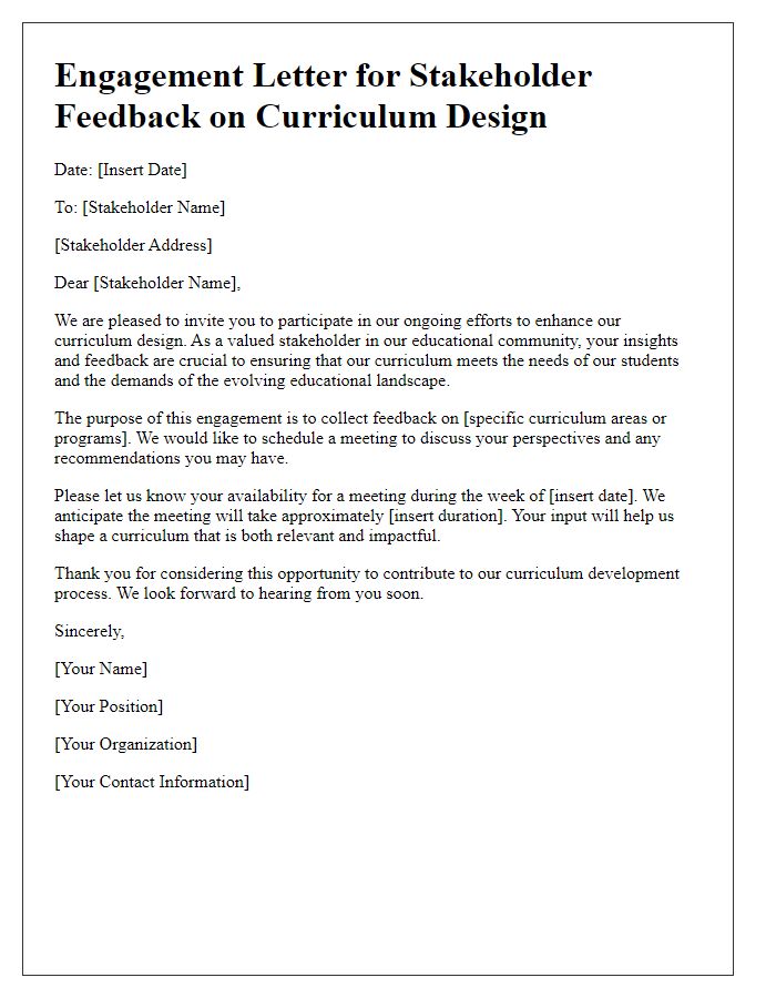 Letter template of Engagement Letter for Stakeholder Feedback on Curriculum Design