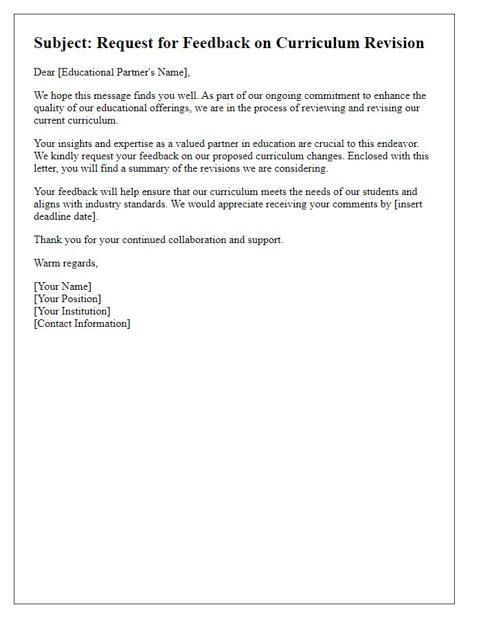 Letter template of Feedback Request for Curriculum Revision from Educational Partners