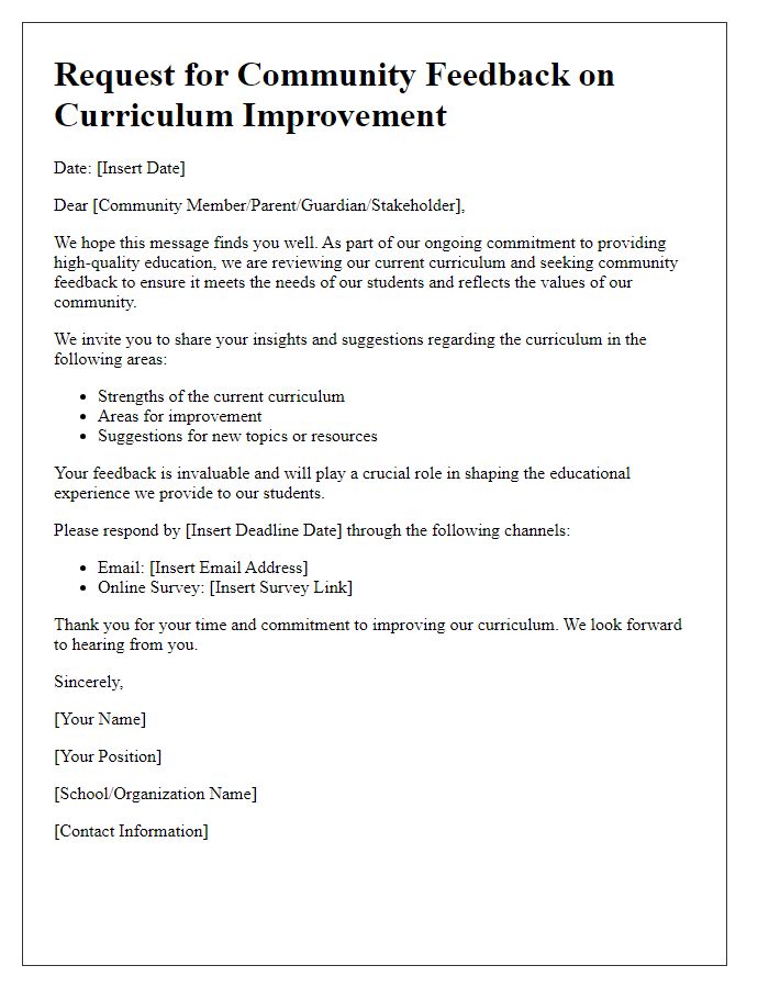 Letter template of Request for Community Feedback on Curriculum Improvement