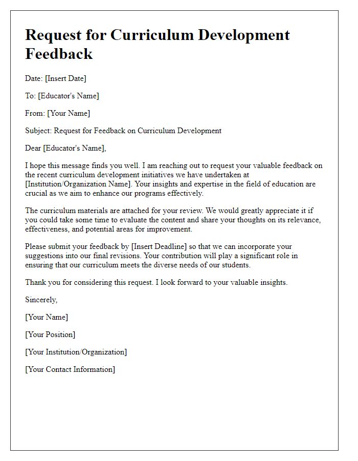 Letter template of Request for Curriculum Development Feedback from Educators