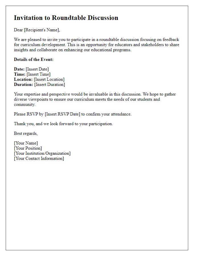 Letter template of Roundtable Invitation for Discussing Curriculum Development Feedback