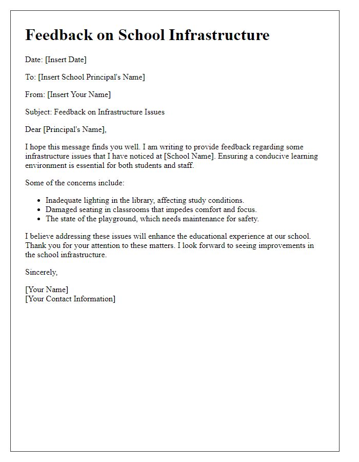 Letter template of feedback on school infrastructure issues