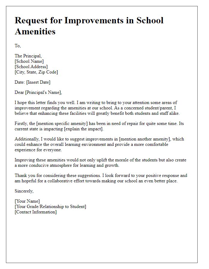 Letter template of request for improvements in school amenities