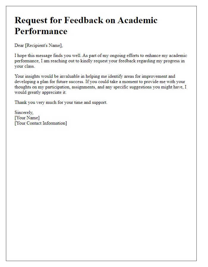 Letter template of feedback request for academic performance reviews.