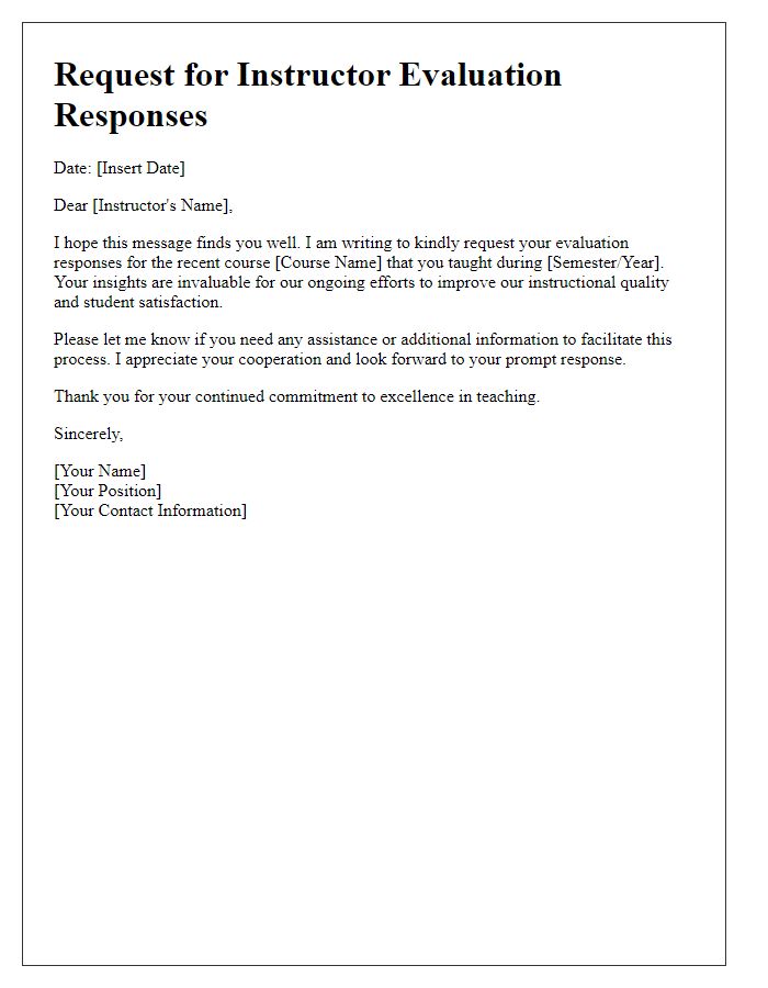 Letter template of request for instructor evaluation responses.