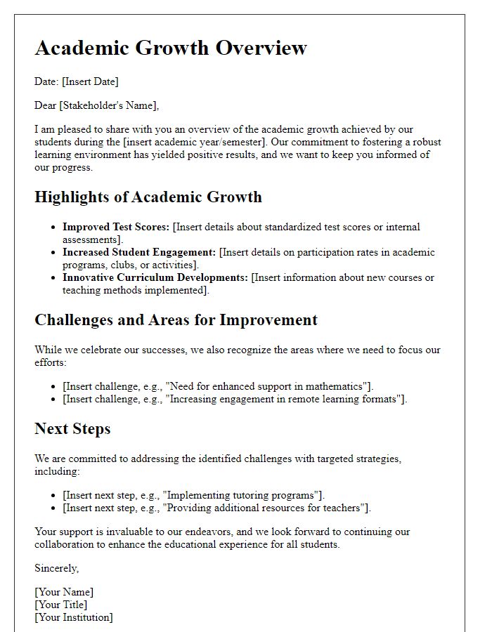 Letter template of academic growth overview for stakeholders.