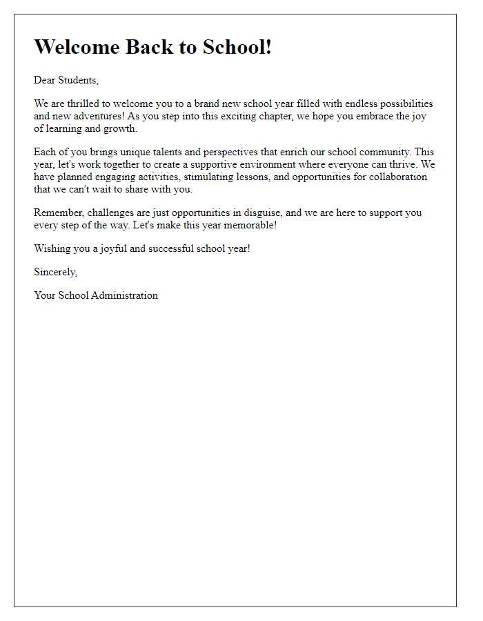 Letter template of Joyful Reception for Students Embracing the New School Year